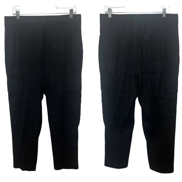 Vince Women’s Linen Cargo Pants Size Large Black High Rise Zipper Drawstring - Picture 1 of 13